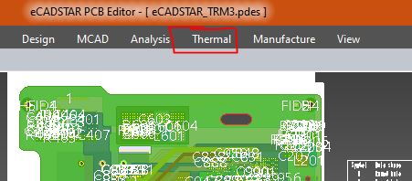 Neuer plugin für ZUKEN eCADSTAR: Thermische Simulation mit TRM3. Verlustleistung der Bauteile und Amperes in den Netzen werden nach Celsius "konvertiert".